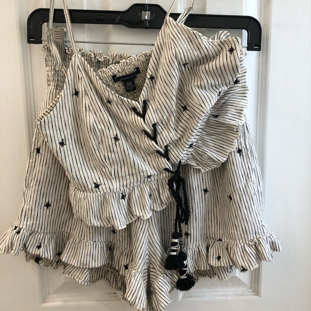 Crop tassel tank and striped shorts two piece set